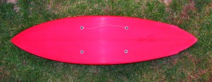 BOTTOM OF SPACE BOARD,SHOWING LEASH PLUGS AND HOW TO ATTACH PICTURE WIRE,BOARDS MAY BE HUNG HORRIZONTAL OR VITICLE